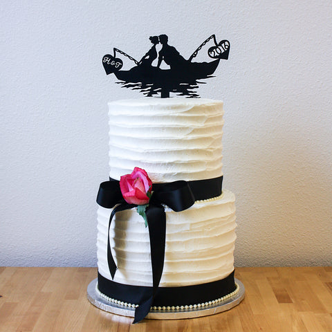 Fishing Cake Topper Made of Wood Customizable Many Colors Free
