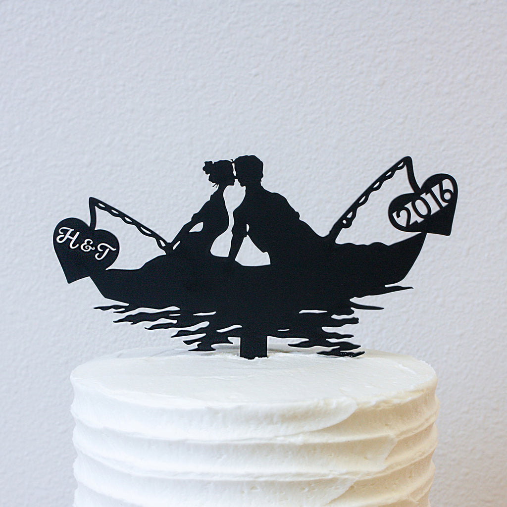 Happy Birthday Silhouette Fishing Boat Cake Topper Fisherman Handmade