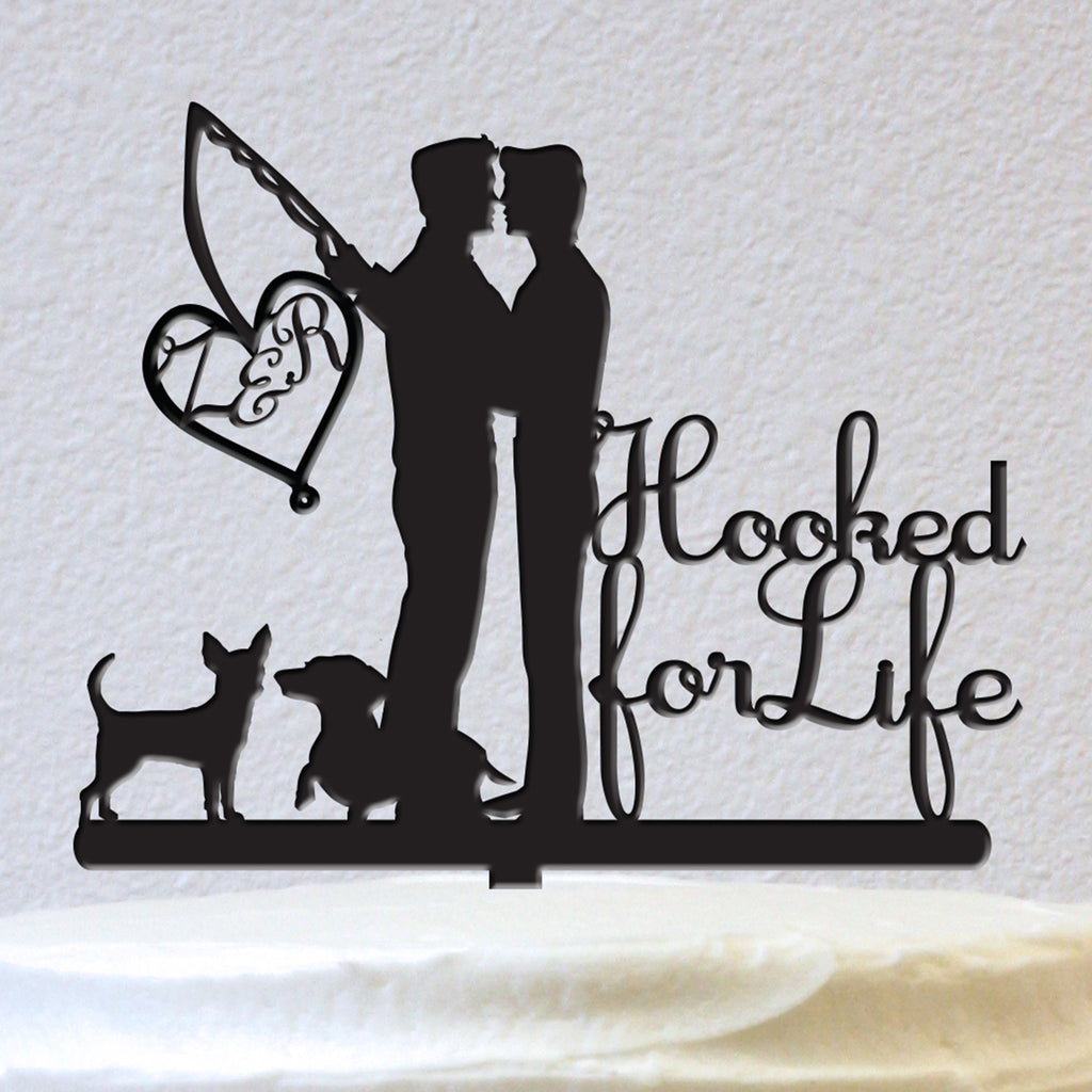 Personalized Fishing cake topper// Wedding cake topper// Anniversary cake  topper // Hooked for life
